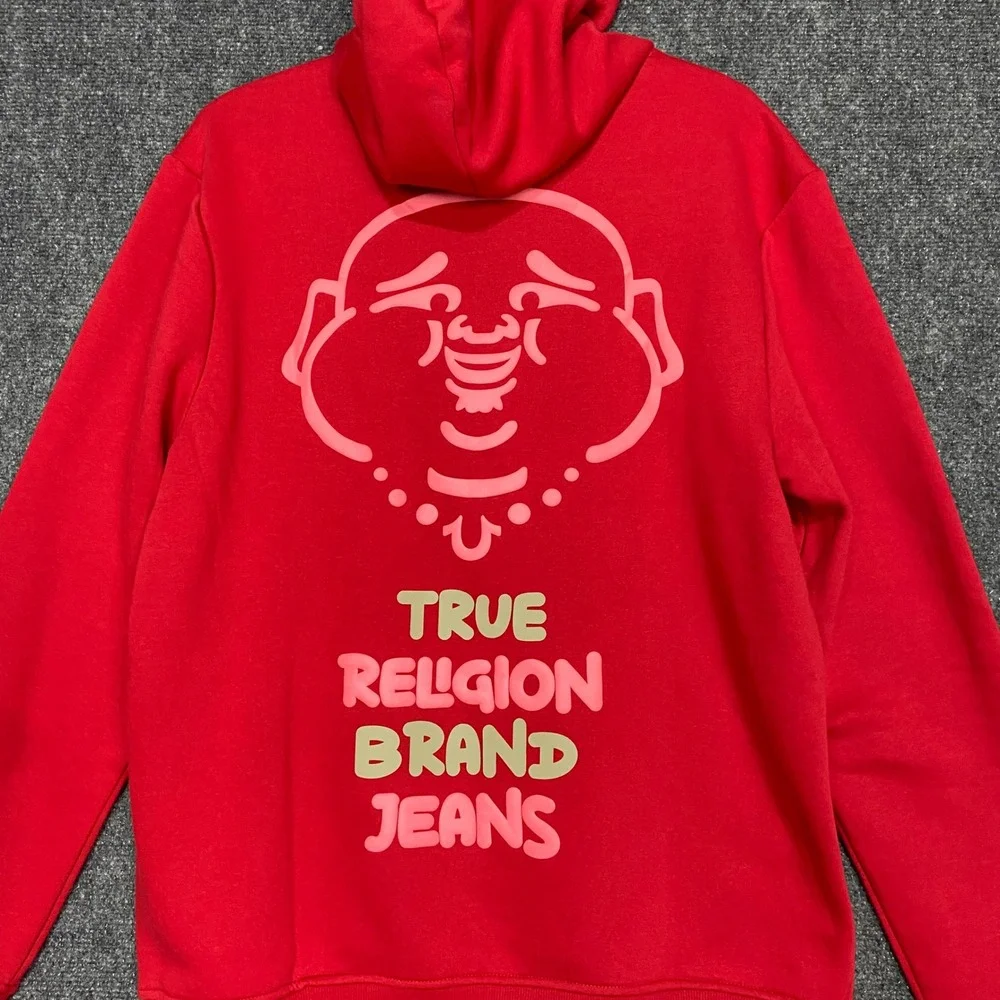True Religion Brand‎ Jeans Mens L Floating Buddha Red Pullover Hoodie NWT